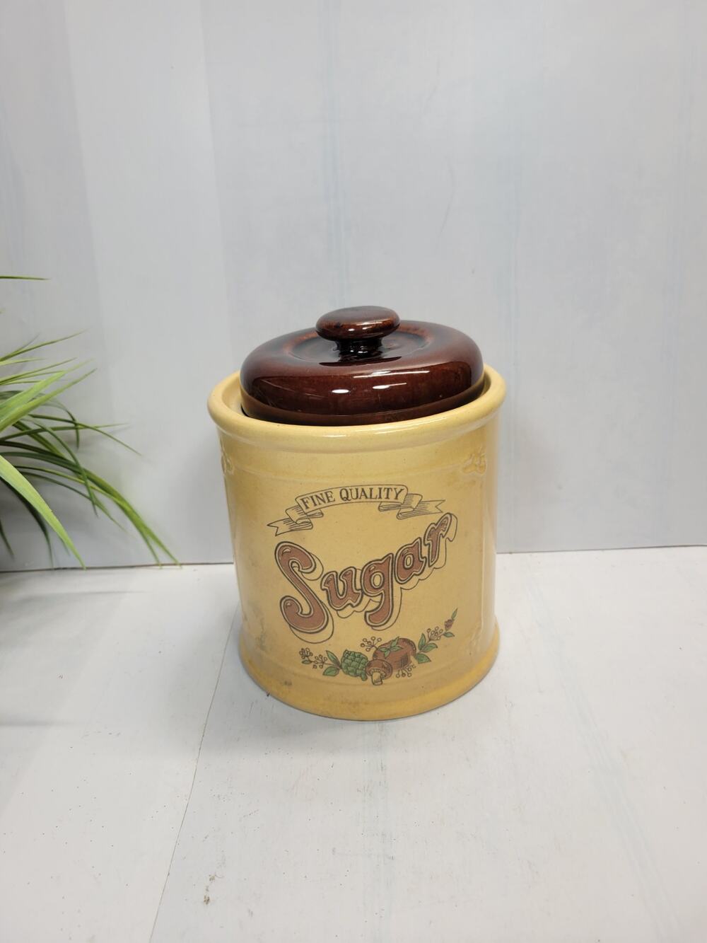 Vintage Asake Japan Stoneware Sugar Canister Brown Lid 1970s Retro Kitchen Jar